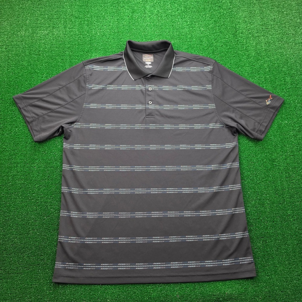 Greg Norman Tasso Elba Play Dry Striped Golf Polo Shirt Mens XL Black Casual